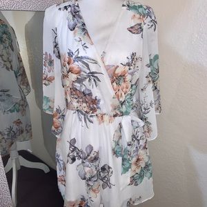 White Floral Loose Fitted Romper
